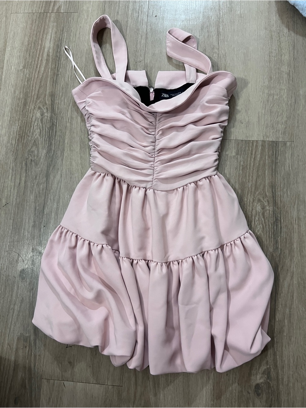 Zara Soft Pink Draped Balloon Mini Dress - Picture 5 of 6